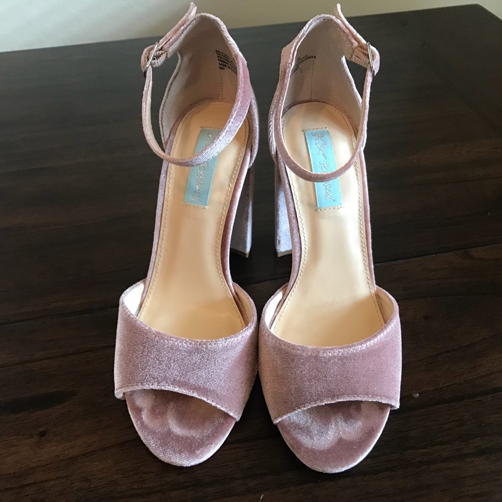 Betsey Johnson Pink Velvet Ankle Strap Heels